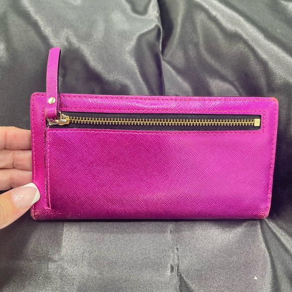 KATE SPADE NEW YORK HOT PINK WALLET WITH ICONIC NAME PLATE IN GOLD TONE - Picture 6 of 17